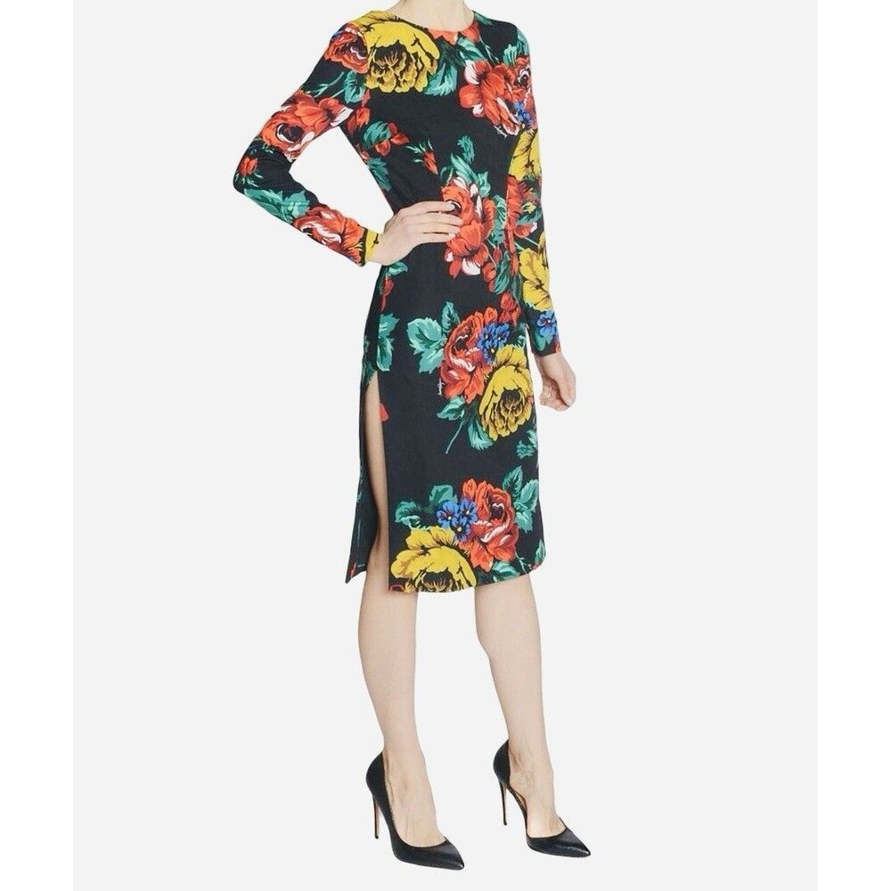 Marco Bologna Multicolor Floral Sheath Italian Long Sleeve Midi Dress 40/US 4